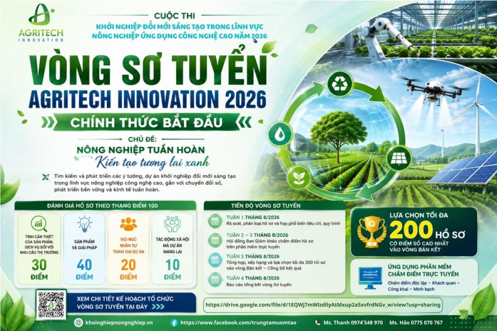 CUỘC THI AGRITECH INNOVATION 2026 CHÍNH THỨC BƯỚC VÀO VÒNG SƠ TUYỂN